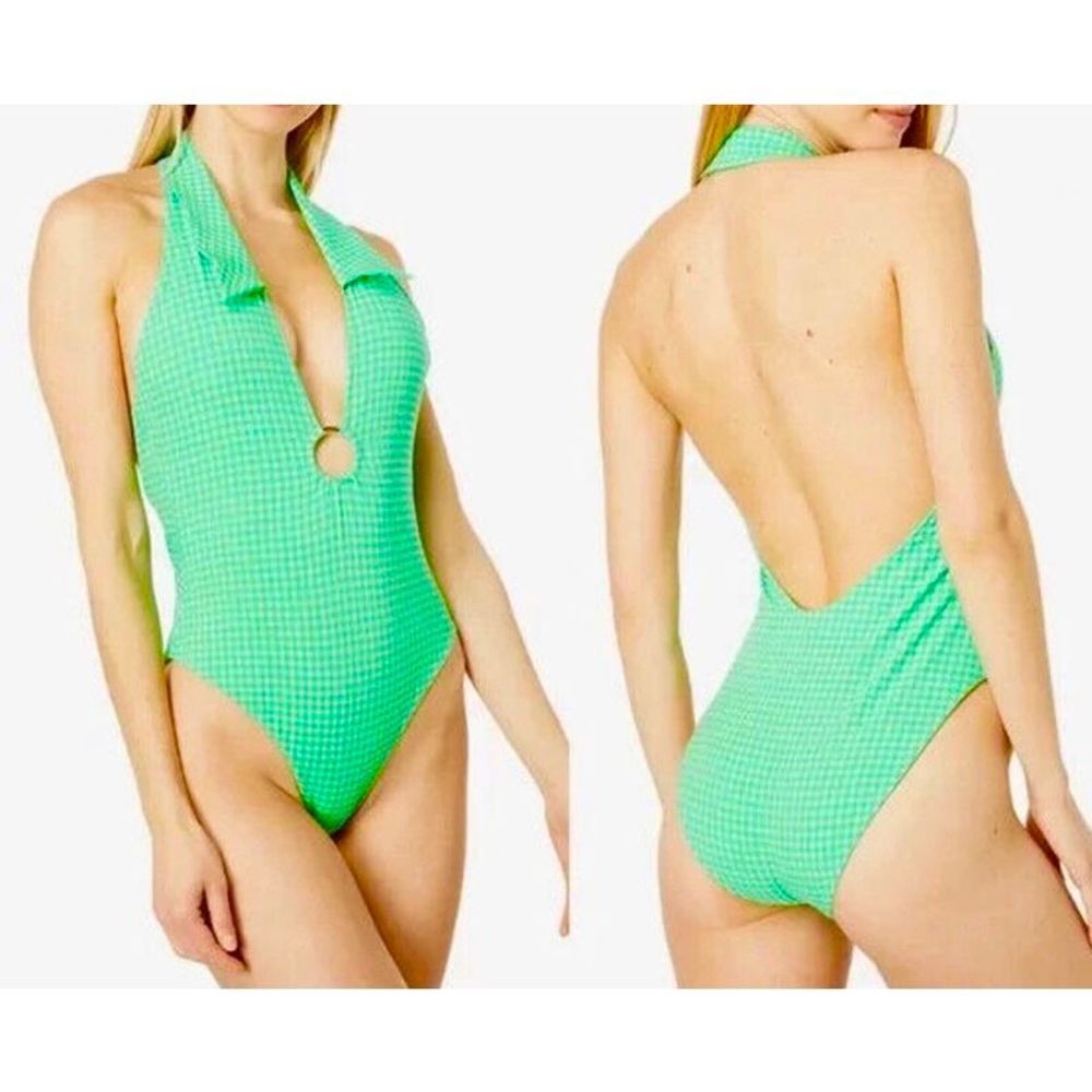 New WEWOREWHAT green one piece swimsuit plaid sz  L womens - Picture 2 of 9